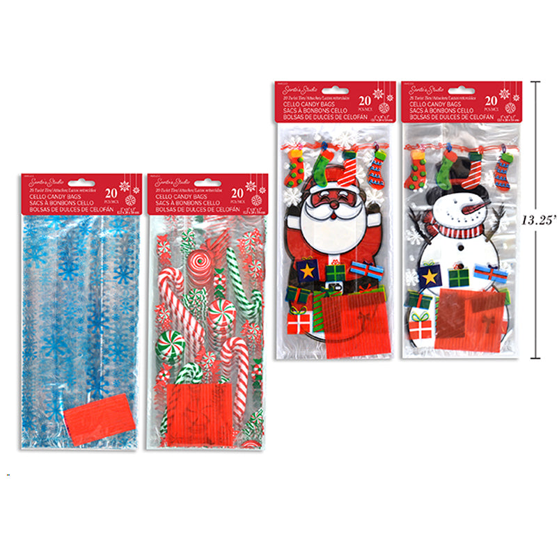 Xmas Candy Bags Pk20 28X12.7X7.62cm Asst