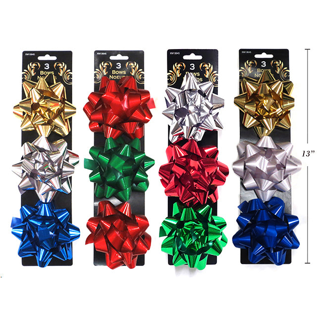 Xmas Gift Bows 3Pk 10cm 4Asst