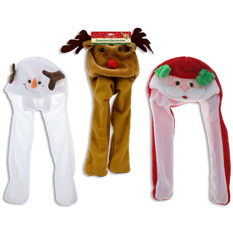 Xmas Dancing Ear Plush Hat 56cm 3 Asst