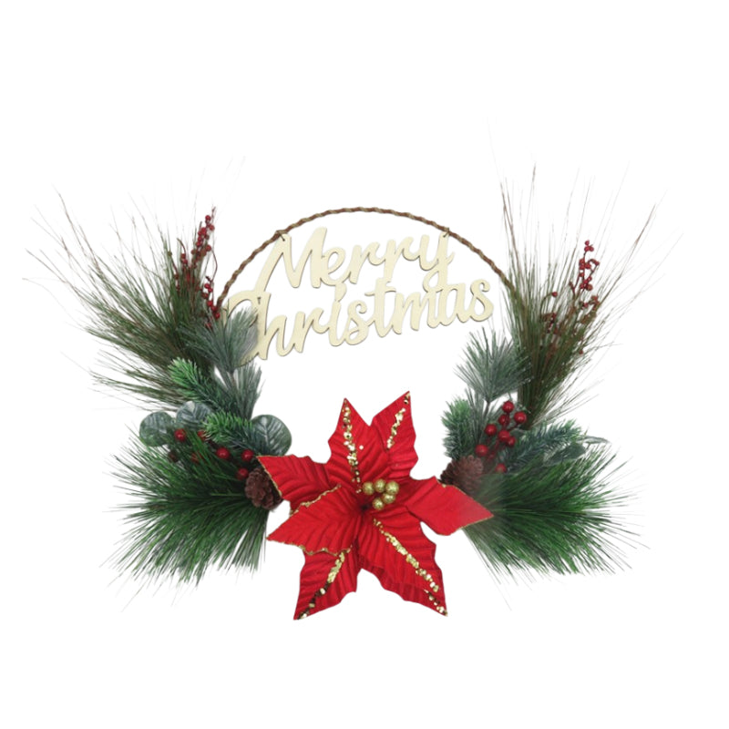 Merry Christmas Pine/Berry/Flower Wreath 36/58cm Dia