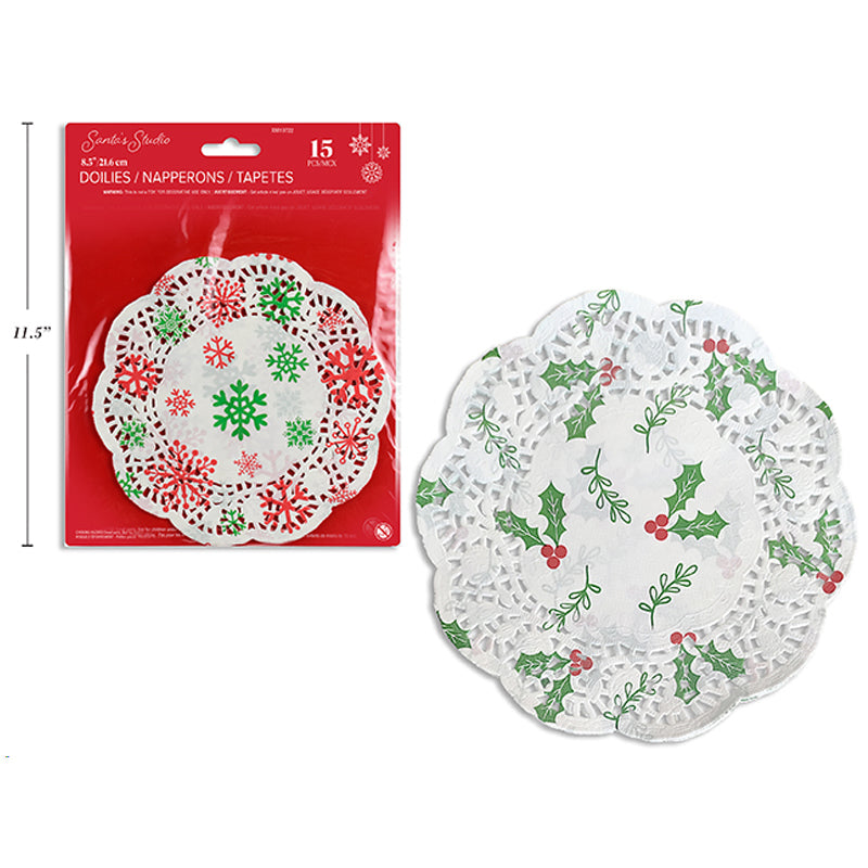 Xmas Doilies 15Pk 8.5/21.6cm Printed Poinsettia