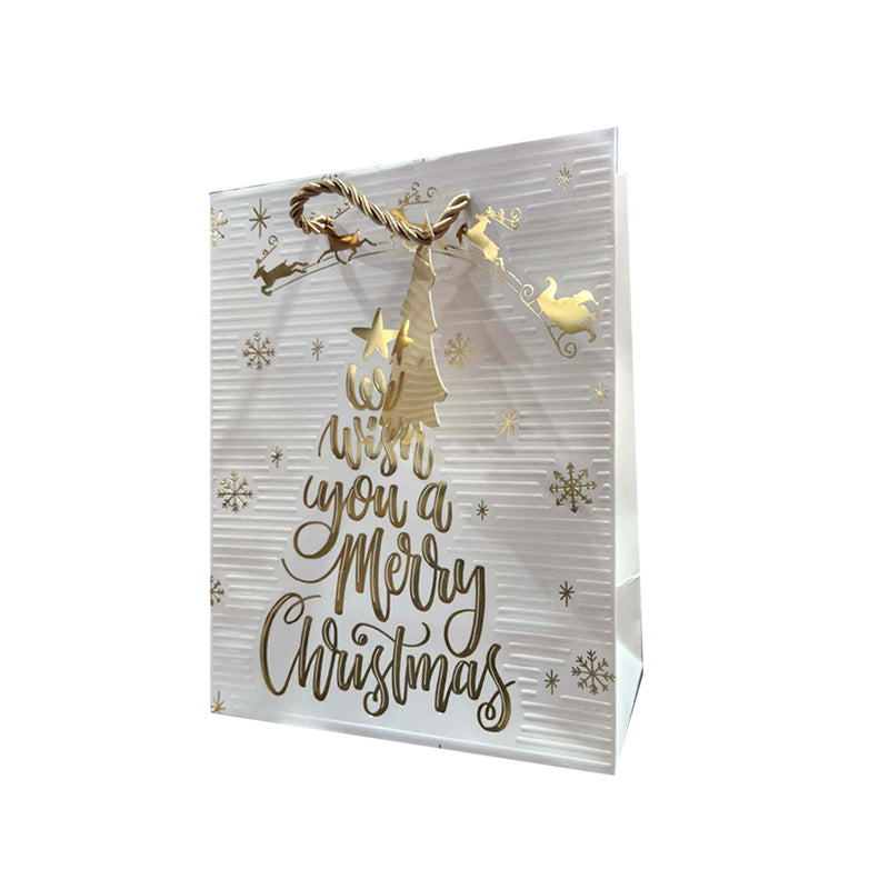 Xmas Gift Bag Embossed Gold Wish L 26*32*10cm