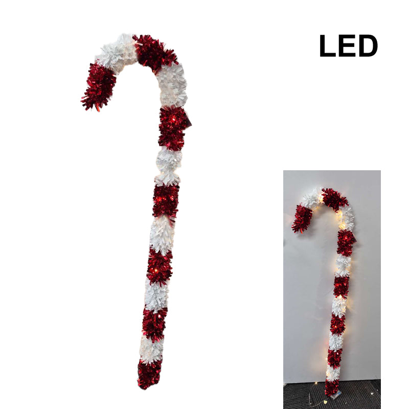 Xmas Tinsel Candycane W/Led 30X125X9cm
