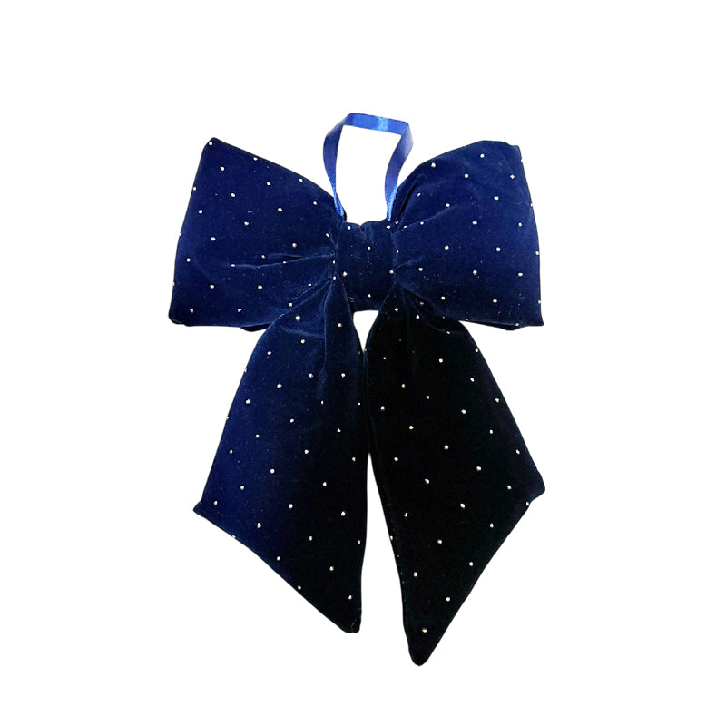 Xmas Bow Velvet Blue W/Diamante 19X26cm