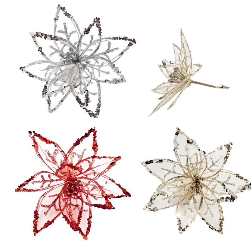 Xmas Flower 35X22cm See Through W/Glitter