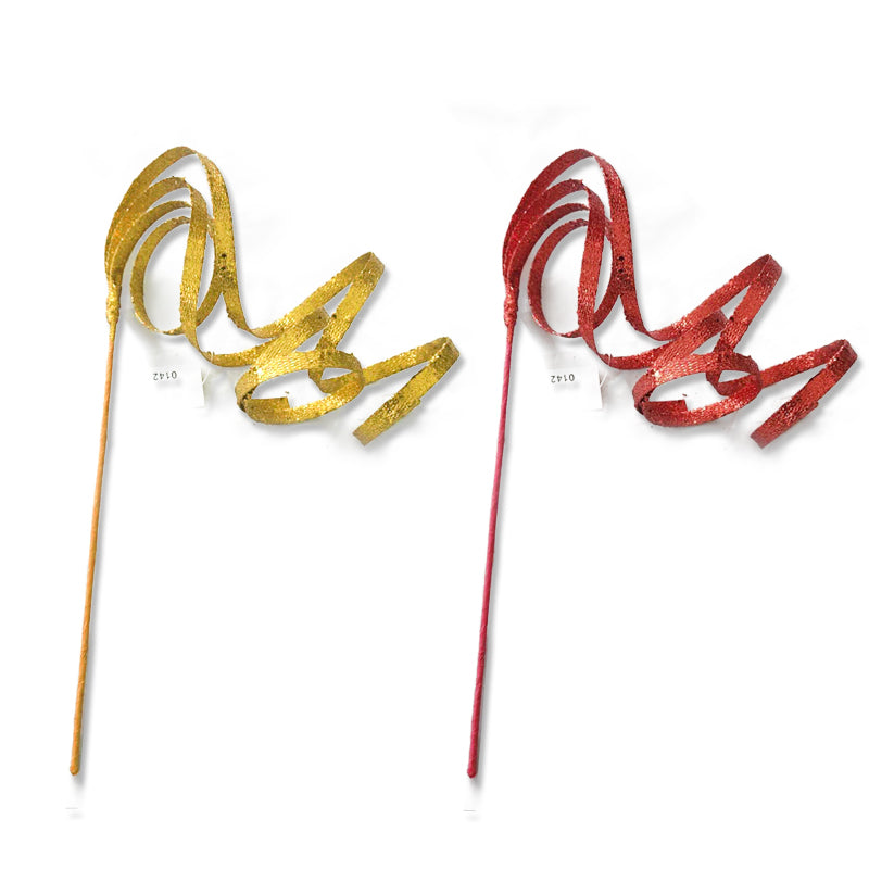 Xmas Glitter Curly Pick 113cm Gold/Red