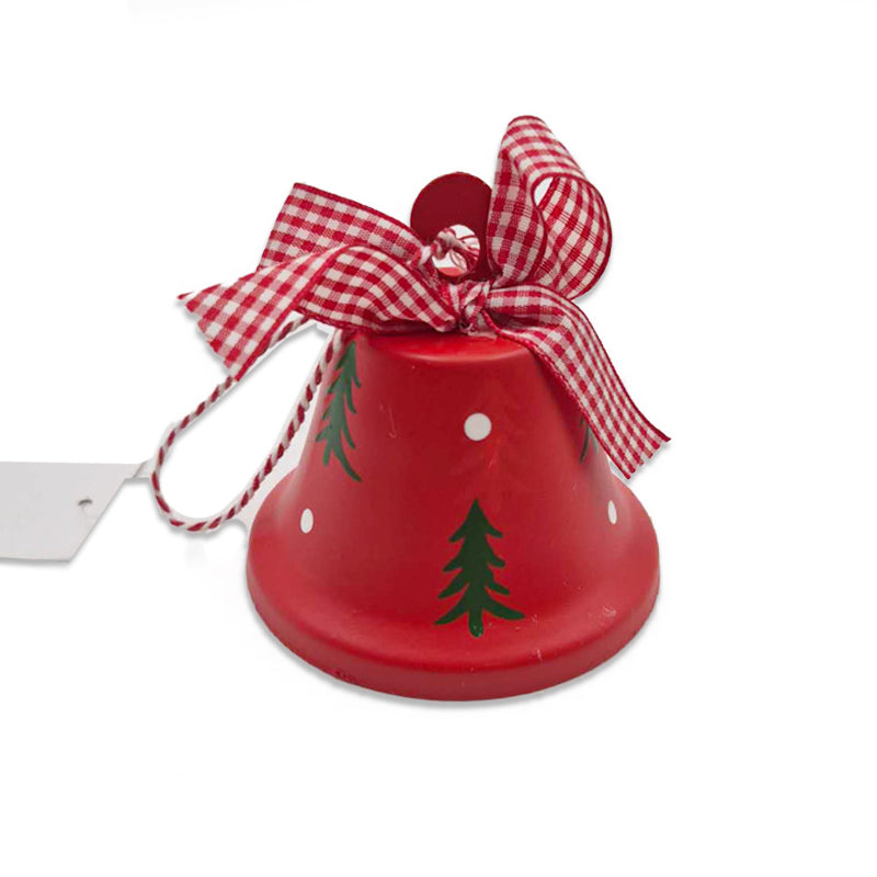 Metal Bell W/Gingham Ribbon 8cm Red
