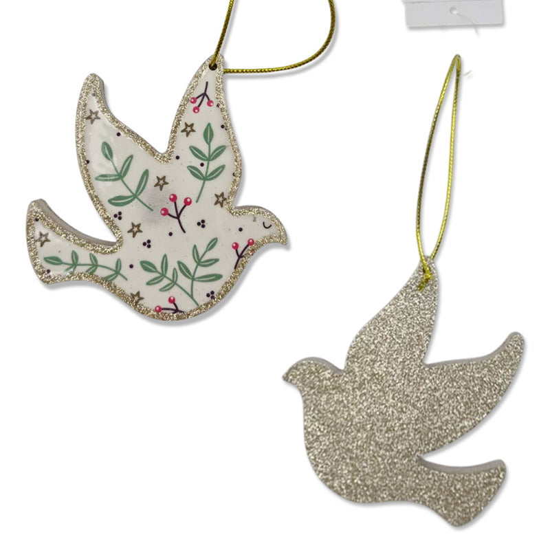Wooden Hanging Xmas Bird 10cm