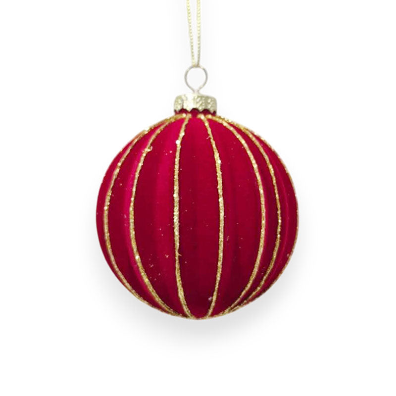Glass Bauble Flocked 8cm Red