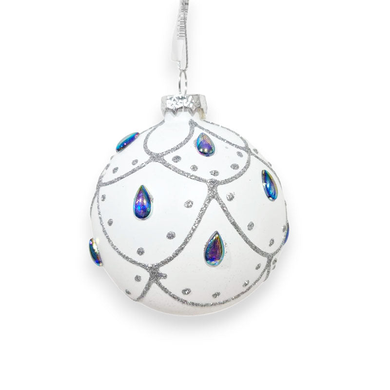 Glass Bauble White 8cm 6