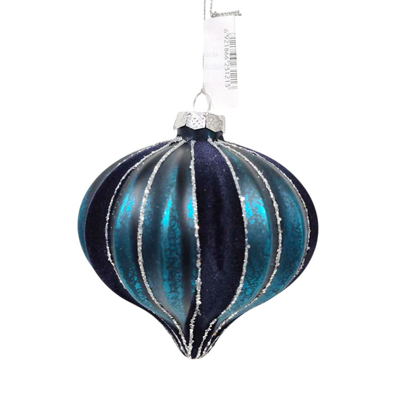 Glass Bauble 2Tone Onion 10cm Blue