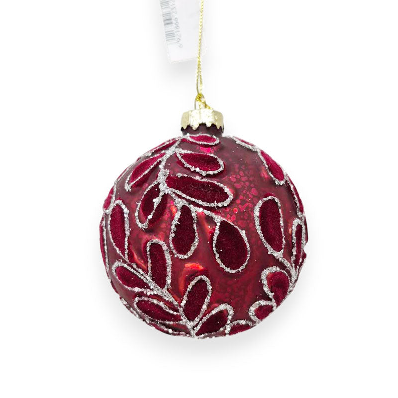 Glass Bauble Floral Pattern 8cm Red