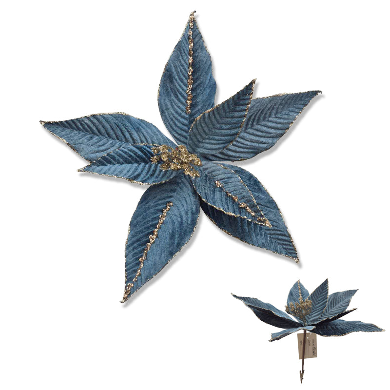 Xmas Flower W/Clip 17*28cm Blue