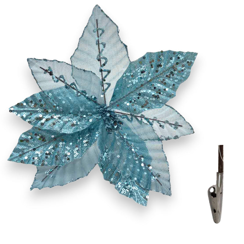 Xmas Flower W/Clip 25*15cm L. Blue