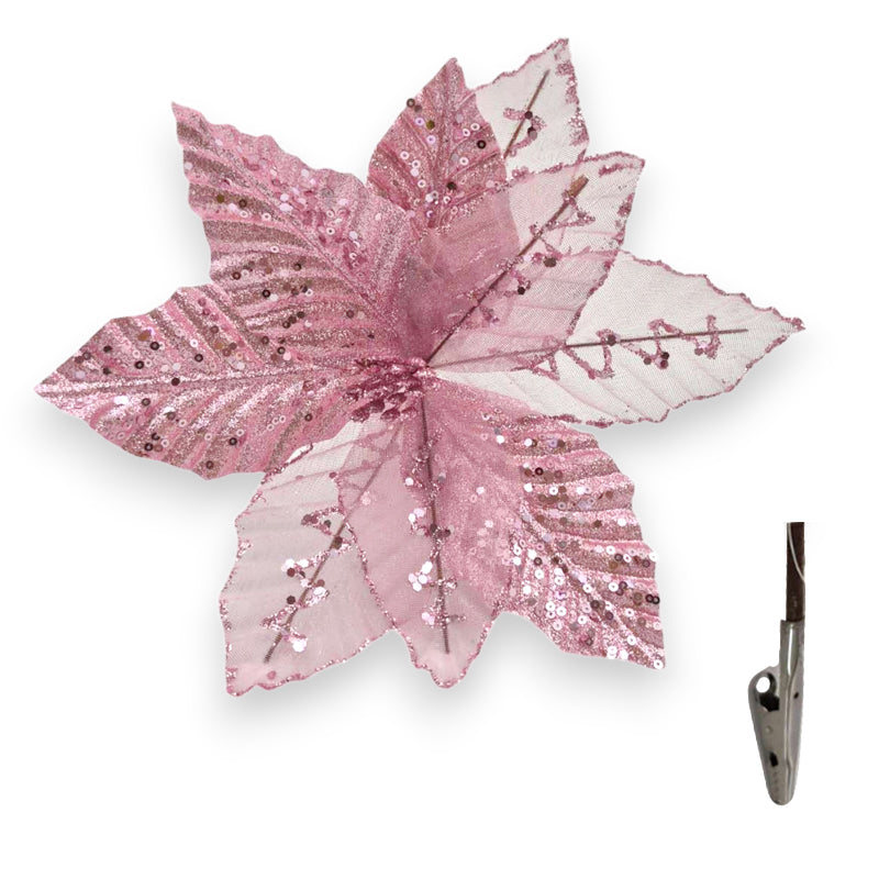 Xmas Flower W/Clip 25*15cm L. Pink
