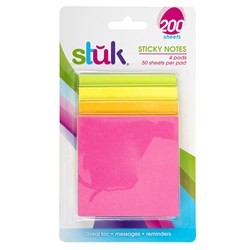 Sticky Notes 4pk 50 Sheets Each 76x76mm