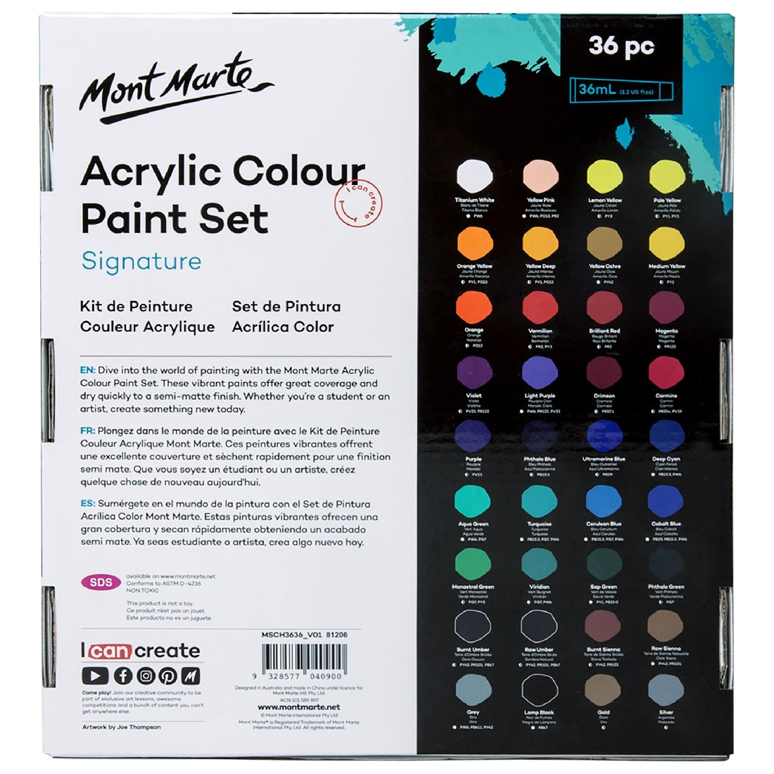 M.M. Acrylic Colour Paint Set 36pc x 36ml