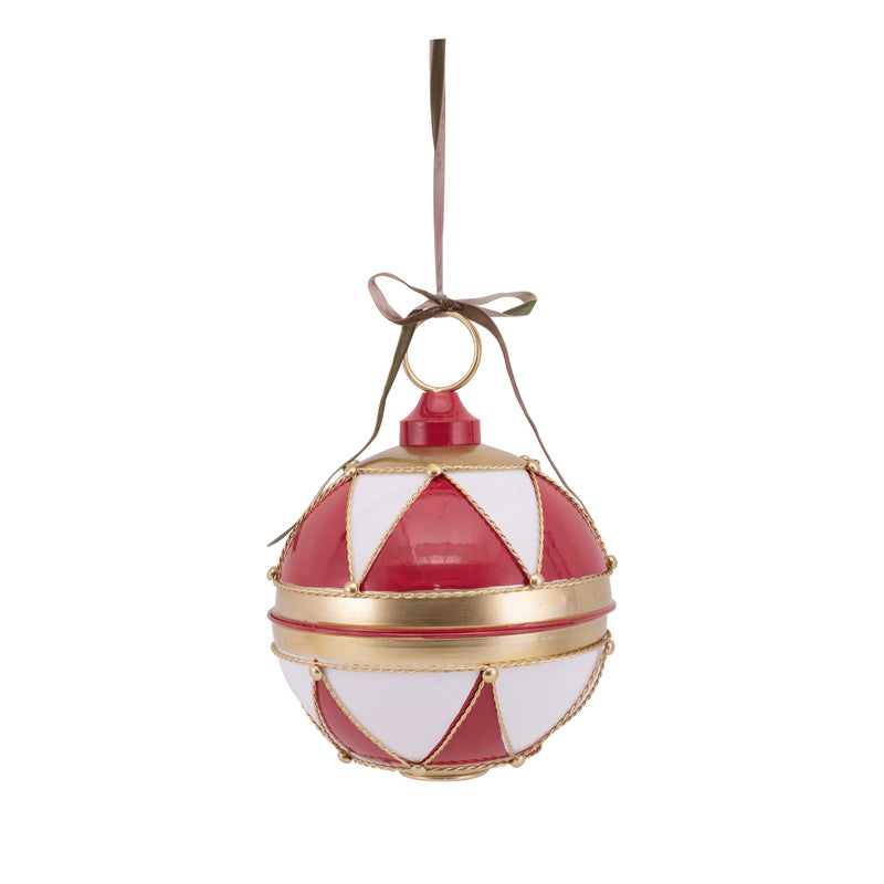 30cm Red White Gold Antique Finish Metal Bauble Bell