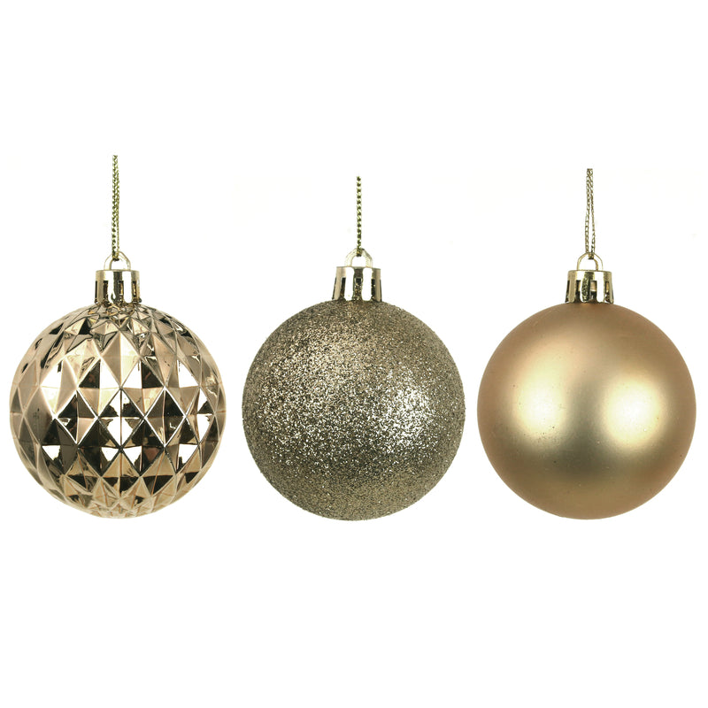 8Pk 6cm Gold Shatterproof Baubles In Pvc Tube & Black Pdq