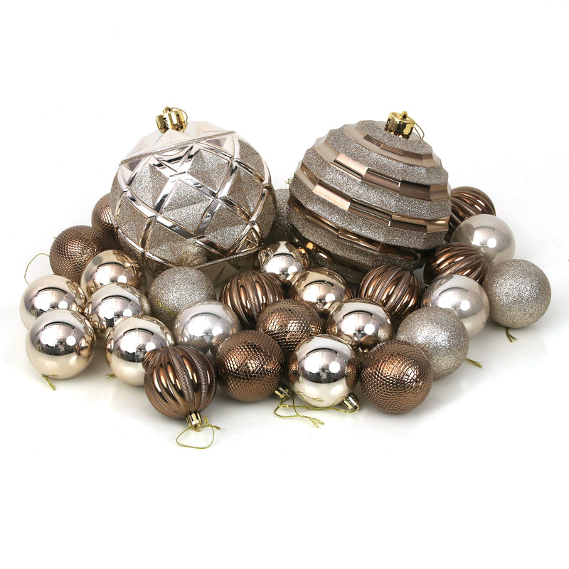 32Pc Champagne Shatterproof Baubles In Pvc Tube 30X6cm 2X15cm
