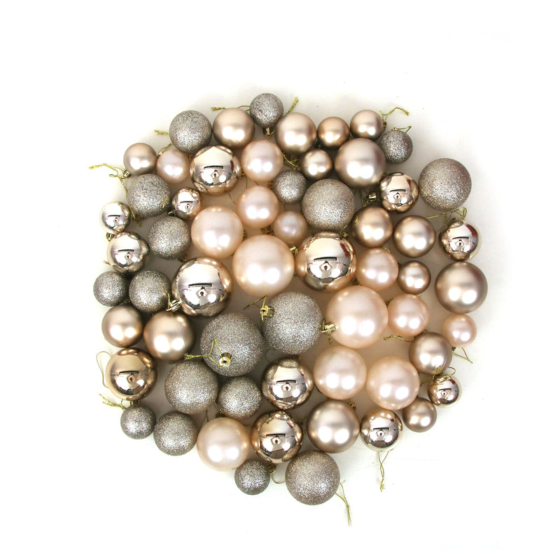 60Pk Champagne Baubles In Pvc Tub 18X4cm 20X5cm 16X6cm 6X7cm