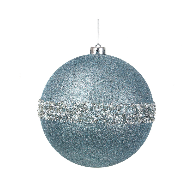 18cm Arctic Blue Glitter Bauble W/Beaded Details