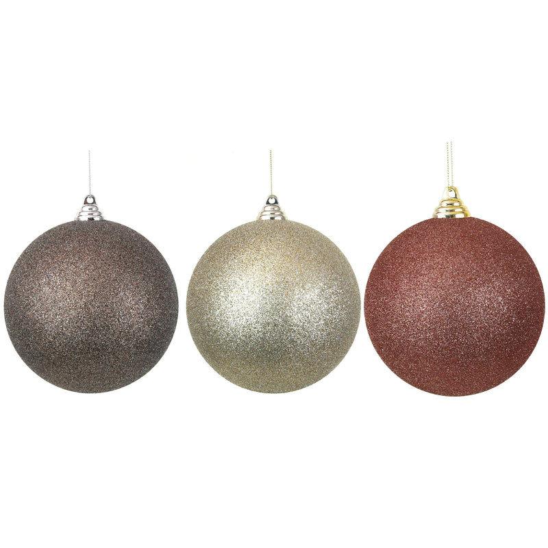 3A 14cm Shatterproof Balls Chestnut Glitter Champagne Glitter Rose Glitter In Black Pdq