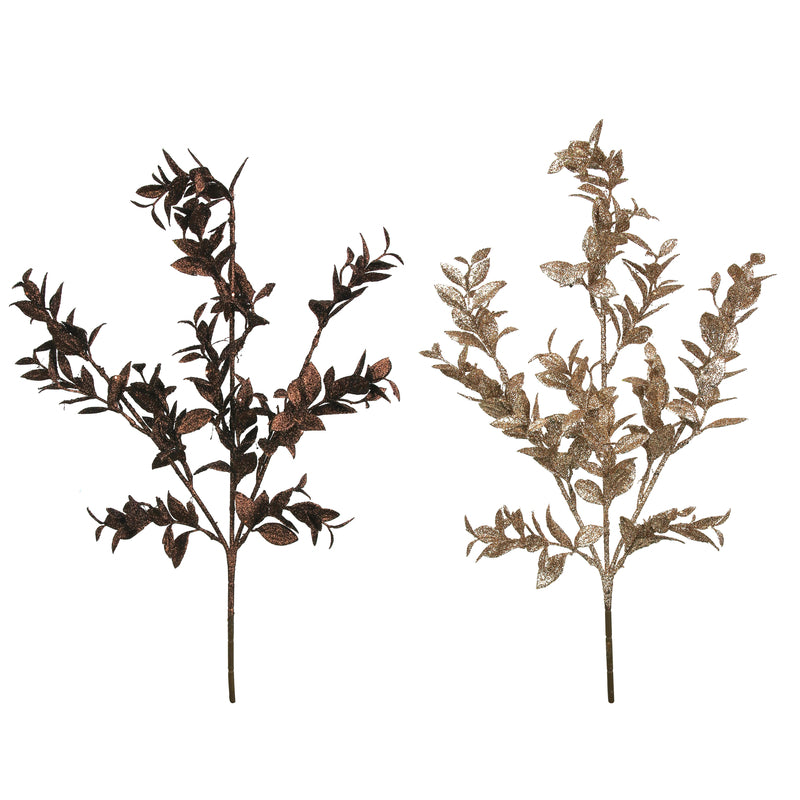2A 60cm Chestnut & Antique Gold Glitter Leaf Pick