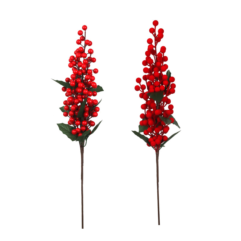 2A 60cm Red Berry Stem Flocked & Shiny