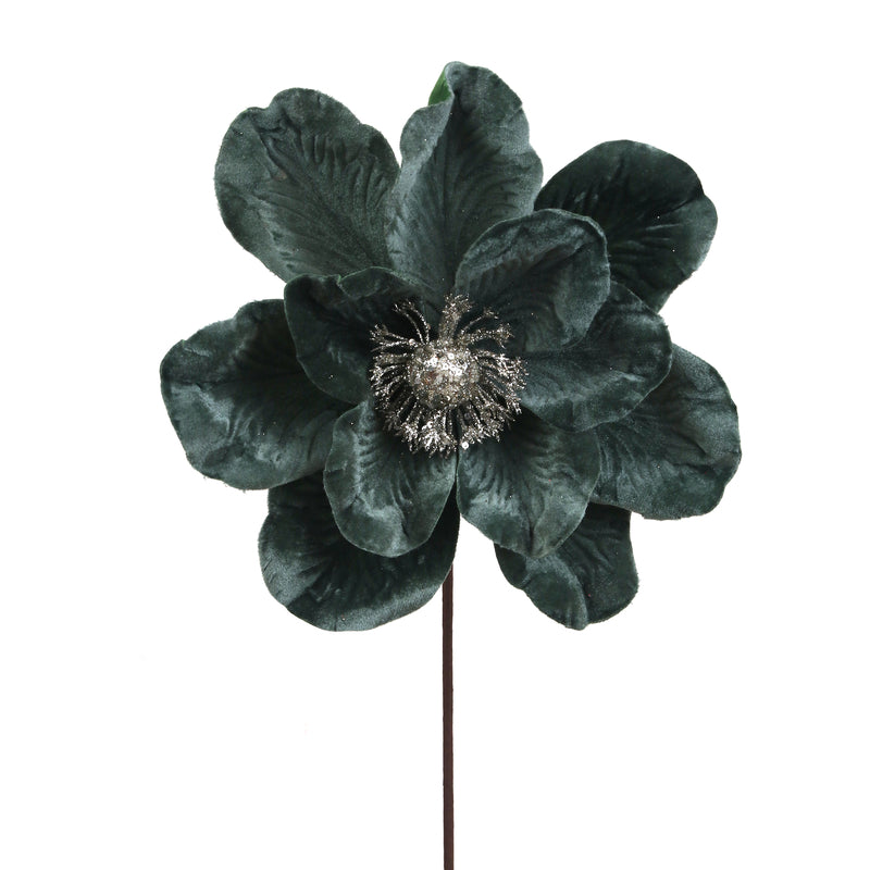 24cm Sage Green Magnolia W/Platinum Glitter 50cm Stem