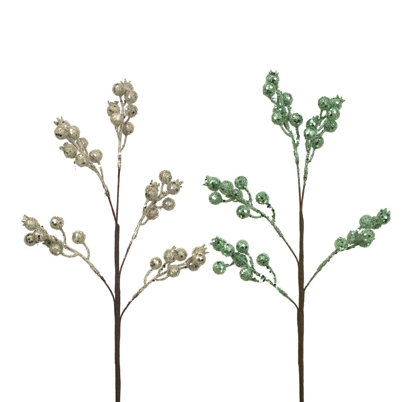 2A 53cm Celadon Green & Platinum Glitter Berry Stem