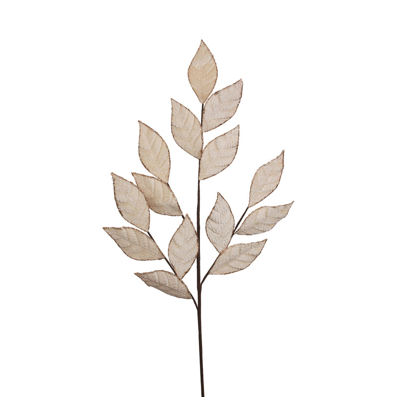 75cm Ivory Velvet Leaf Stem W/Glitter Details