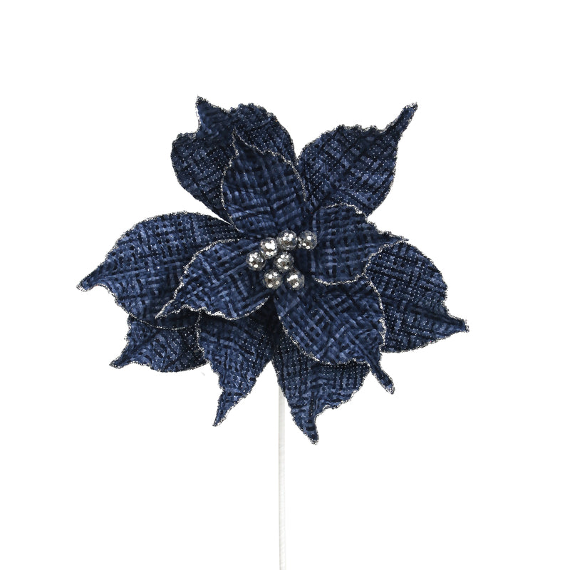 27cm Blue Tweed Poinsettia 50cm Stem