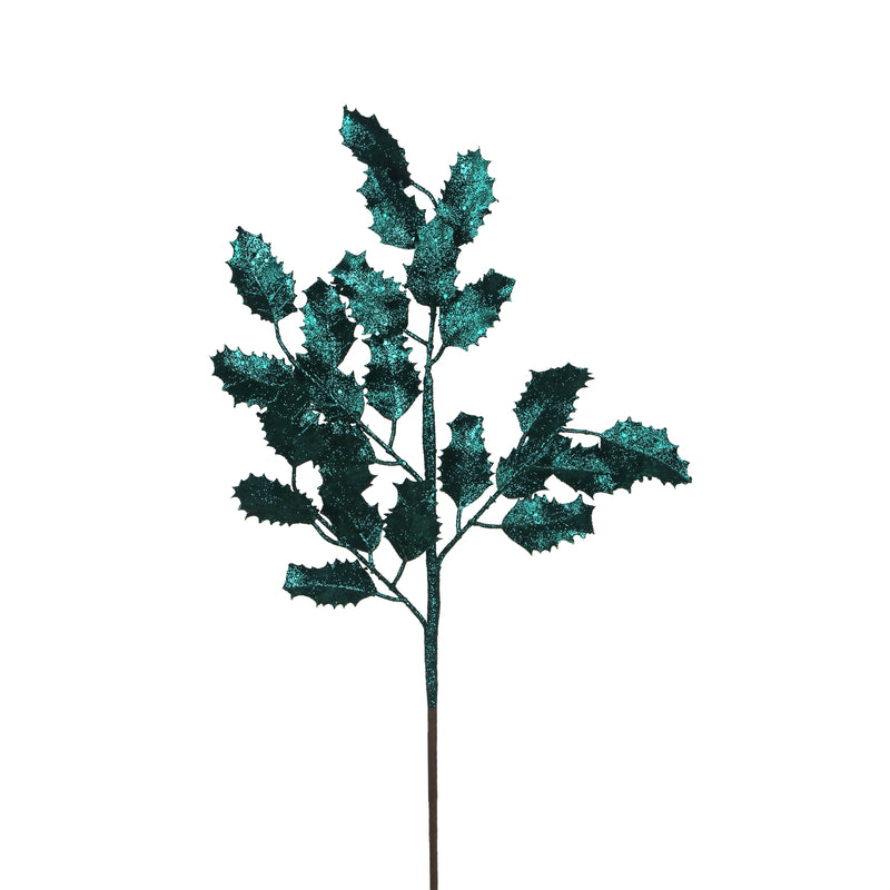 70cm Emerald Green Glitter Holly Stem
