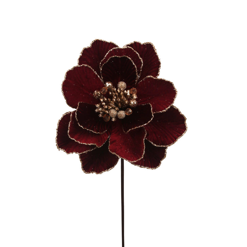 24cm Mulberry Wine Velvet Peony Flower 50cm Stem