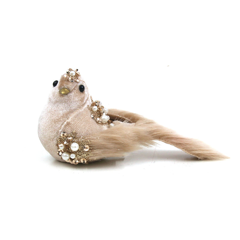 5X7X18cm Champagne Velour Bird W/Clip