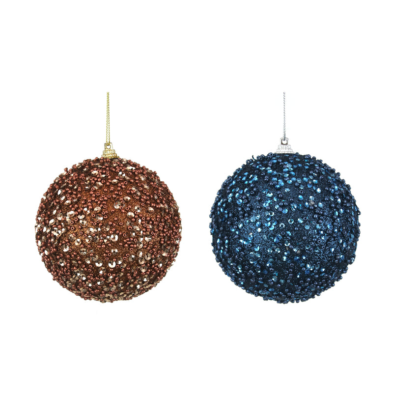 2A 10cm Glitter Beaded Ball Navy Blue Mocha