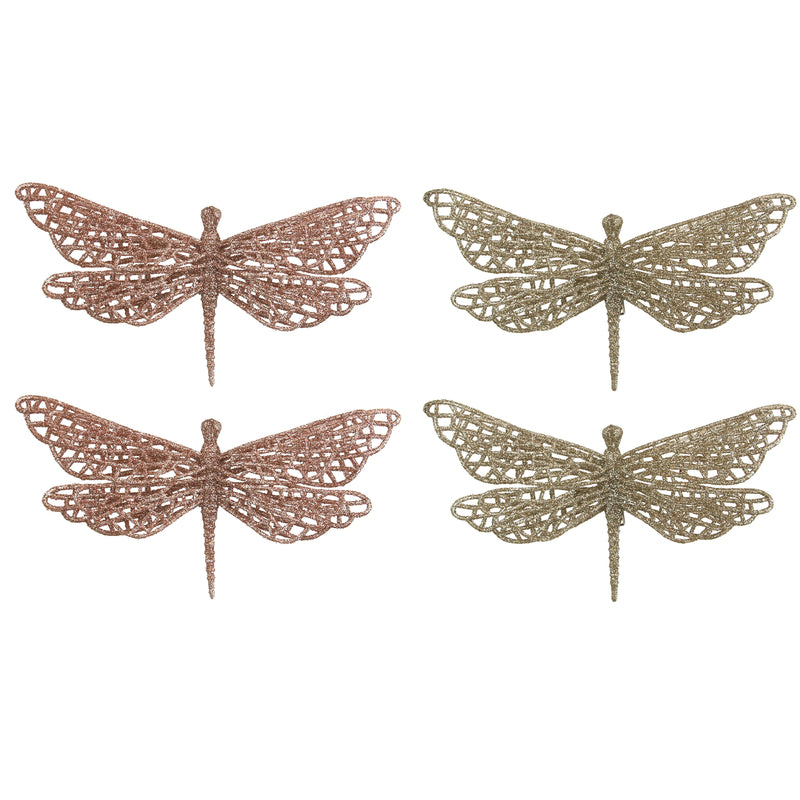 2A 2Pk 10X18cm Glitter Dragon Fly Champagne & Rose Gold