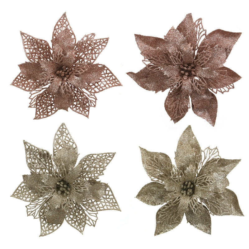 4A 22cm Glitter Flower Champagne & Rose Gold