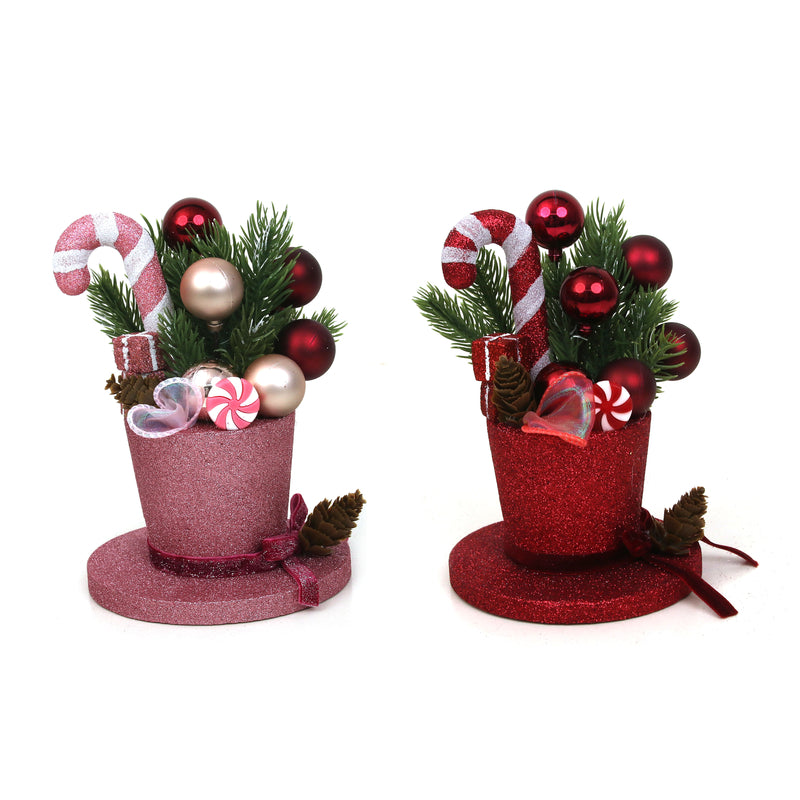 2A 12.5X17.5cm Glitter Christmas Hat W/Floral Arrangment