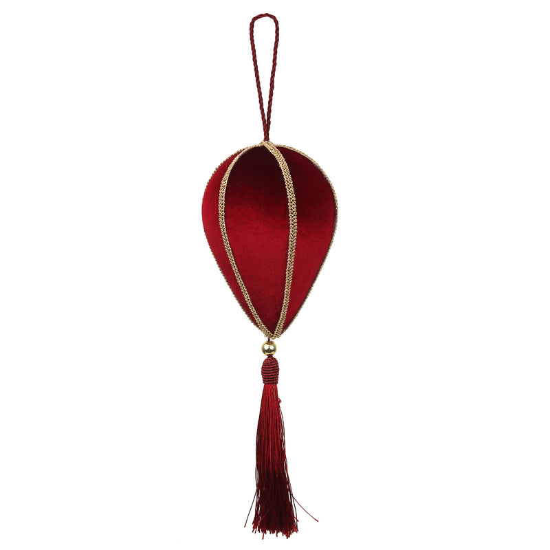 9.5X14cm Burgundy Flocked Hot Air Balloon Tree Ornament
