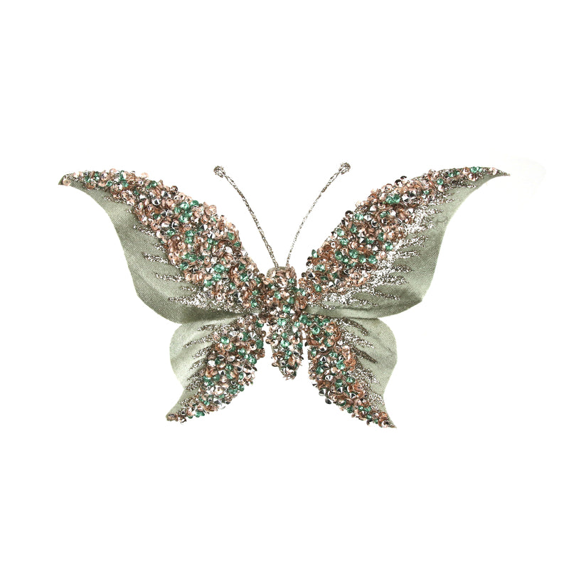 22X16X3cm Sage Velvet Butterfly W/Clip