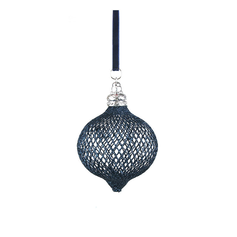 8cm Mesh Navy Blue Glitter Onion Tree Deco