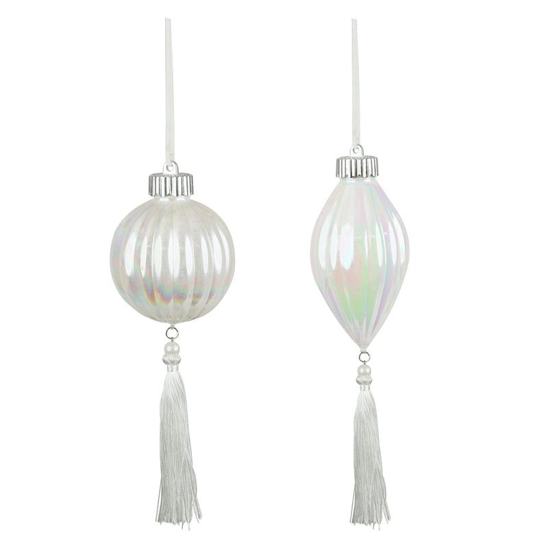 2A 23cm White Iridescent Ball & Finial W/Tassel