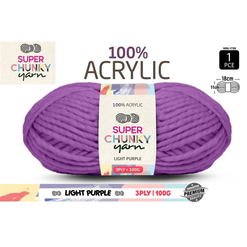 Super Chunky Yarn 3ply 50g Light Purple