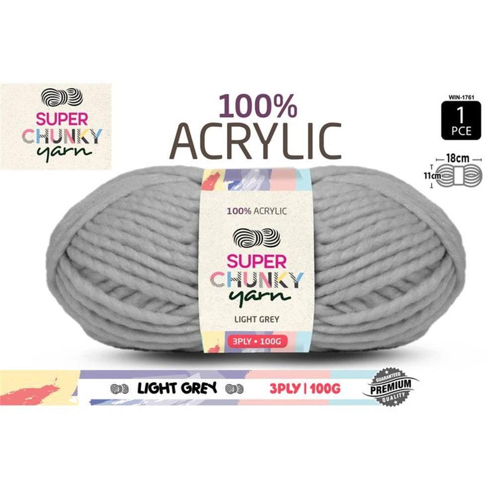 Super Chunky Yarn 3ply 50g Light Grey