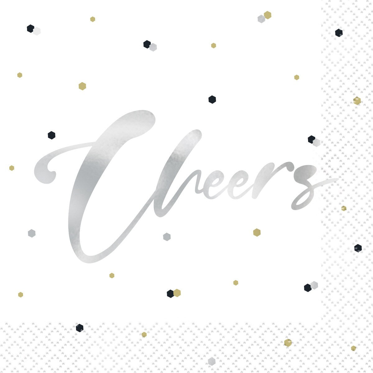 Silver Birthday 16 Foil Stamped "Cheers" Beverage Napkins 2ply 25.4cm x 25.4cm (10" x 10")