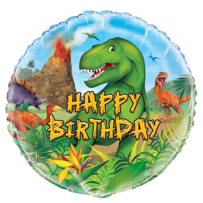 Foil Balloon 45cm Round Dinosaur B'day