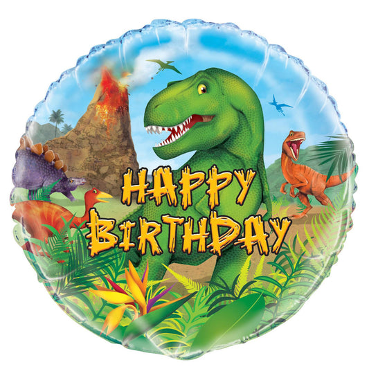 Foil Balloon 45cm Round Dinosaur B'day