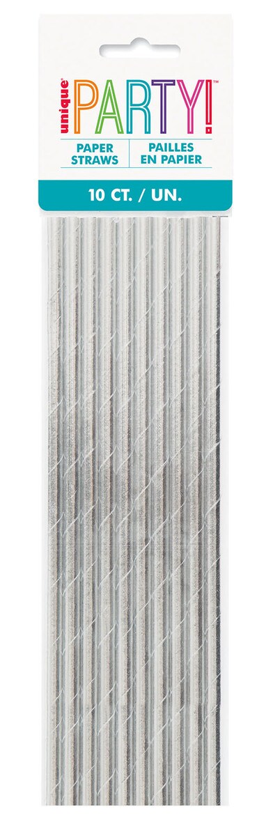 Paper Straws 10pk Silver Foil